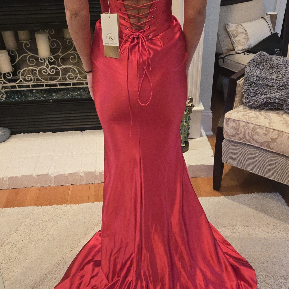 Portia and Scarlett Strapless Red Prom Dress - Picture 4 of 6